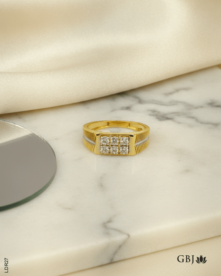14K Lab-Grown Diamond Feather-Shank Band Men's Ring - GEHNABOX