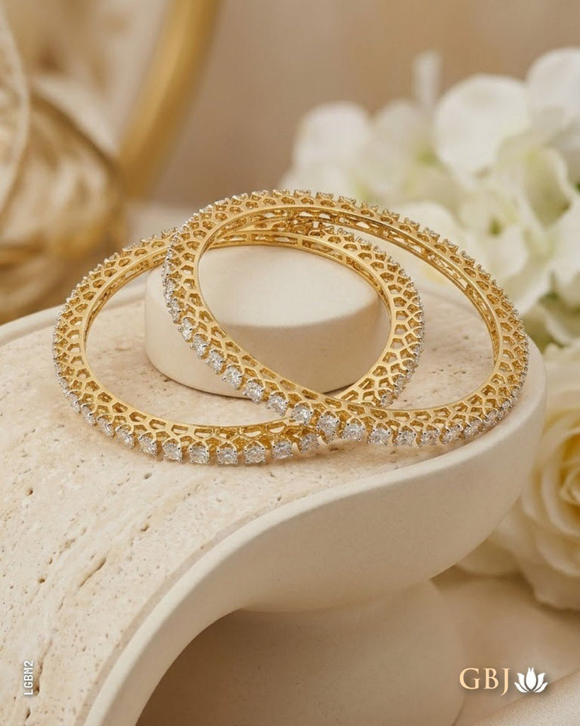 14K Lab Grown Diamond Honeycomb Sparkle Bangles - GEHNABOX