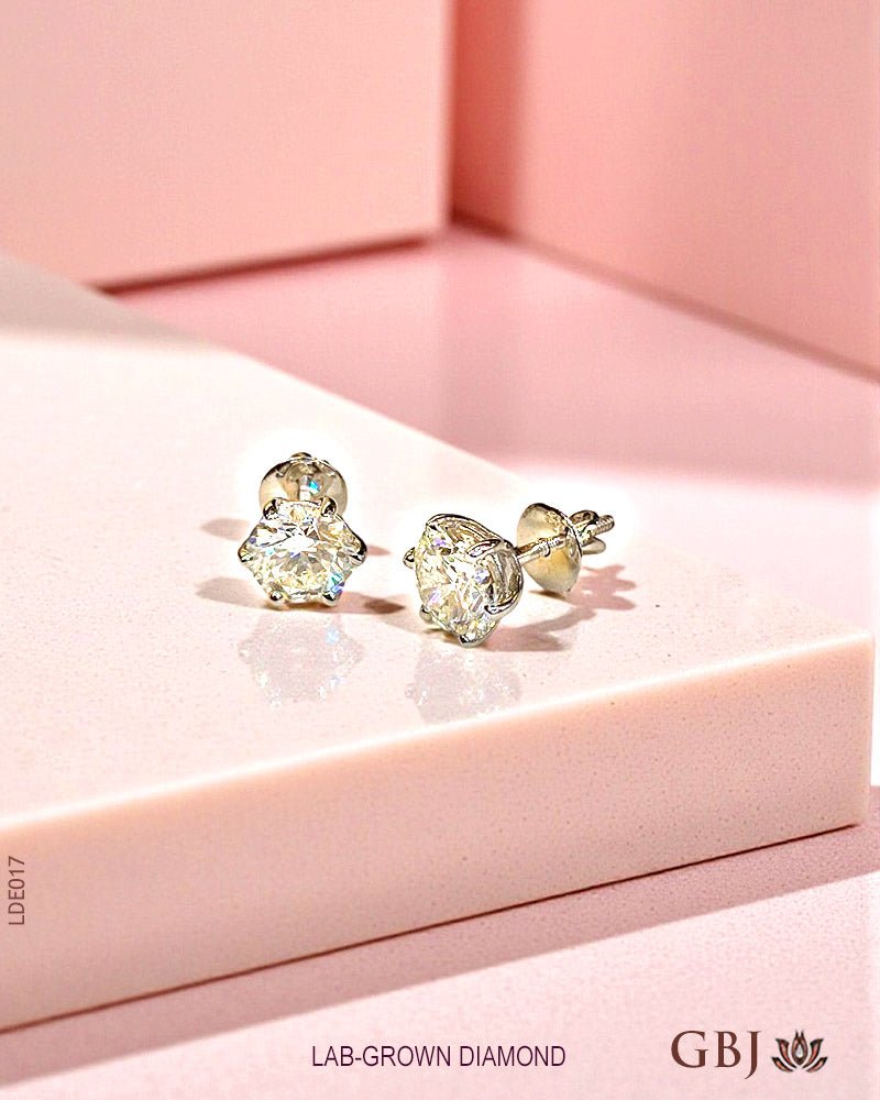 14K Lab - Grown Diamond Round Solitaire Studs Top - GEHNABOX