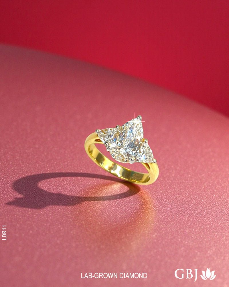 14K Lab - Grown Pear Cut Three - Stone Diamond Ring - GEHNABOX