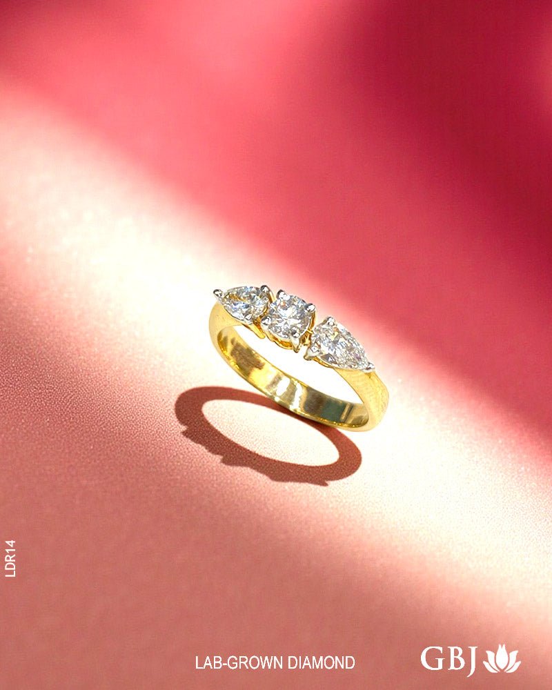 14K Lab - Grown Round Center with Pear Side Diamond Ring - GEHNABOX