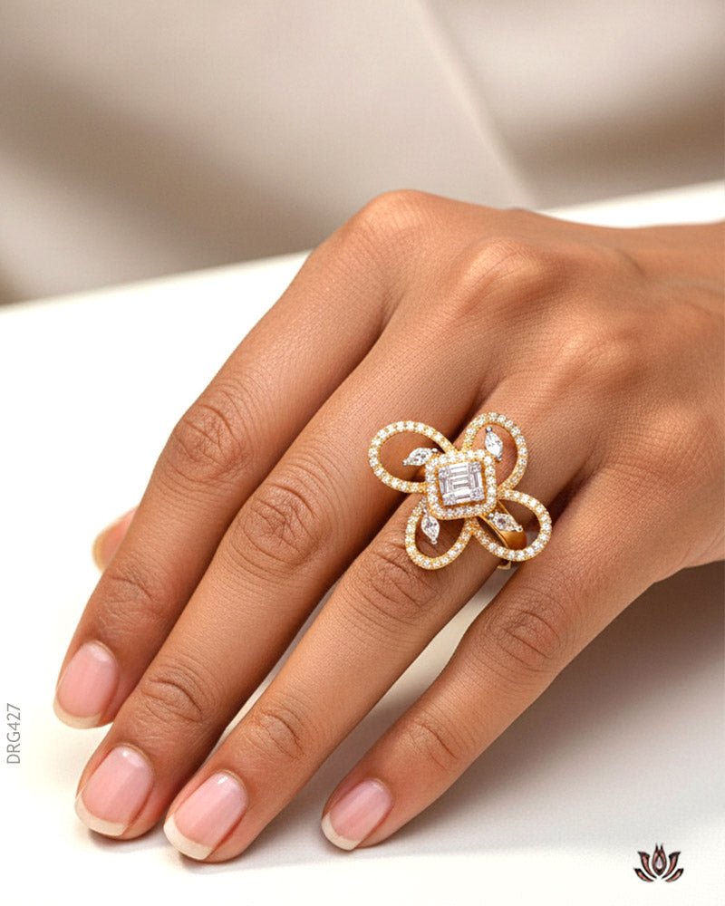14K Real Diamond Exquisite Cocktail Ring H - I/VS - SI - GEHNABOX