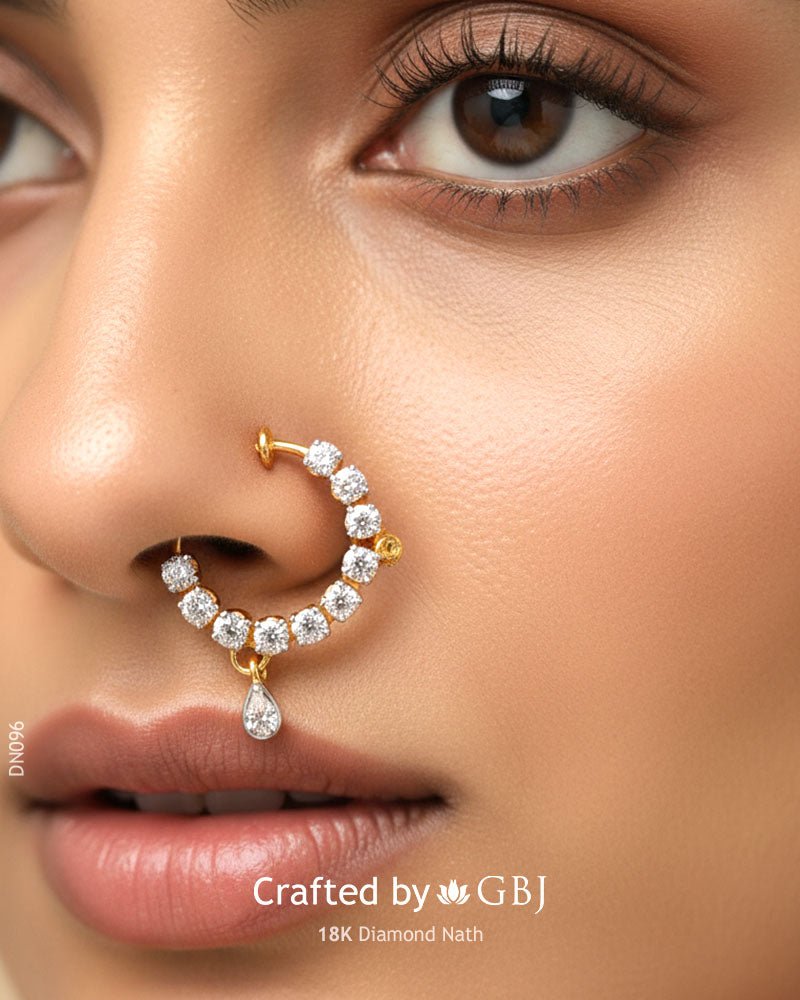 18K Real Diamond Linear Bloom Gold Nath H - I / VVS - VS - GEHNABOX