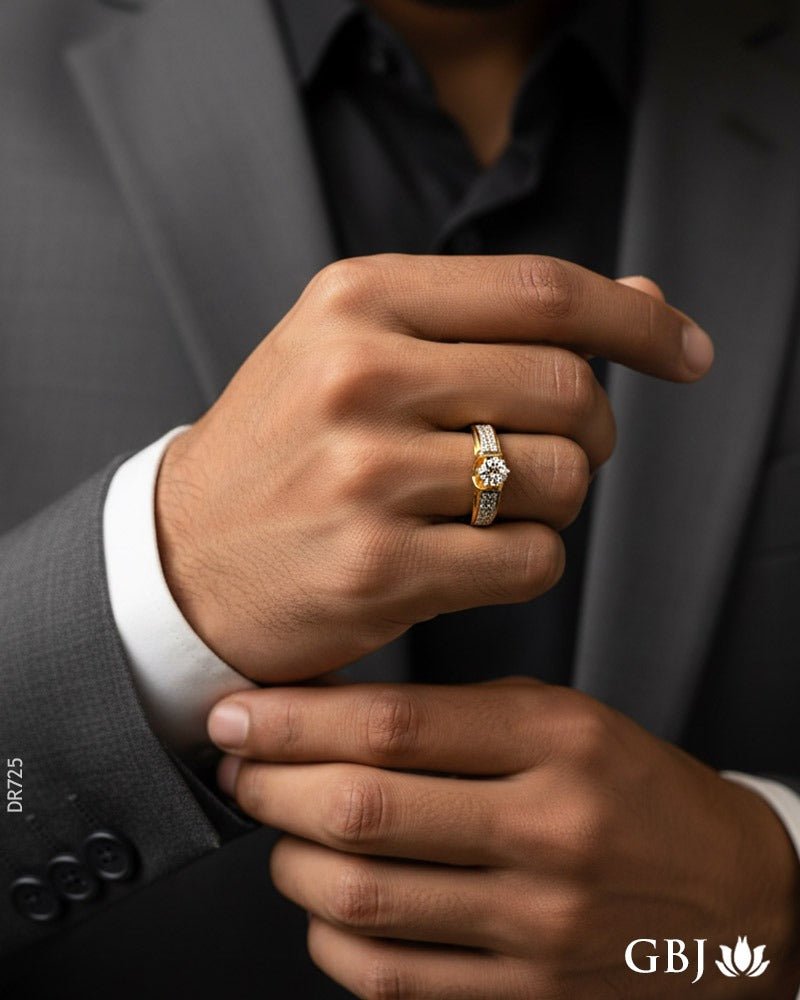 18K Real Diamond Solitaire Band Men's Ring VS - SI / G - H - GEHNABOX
