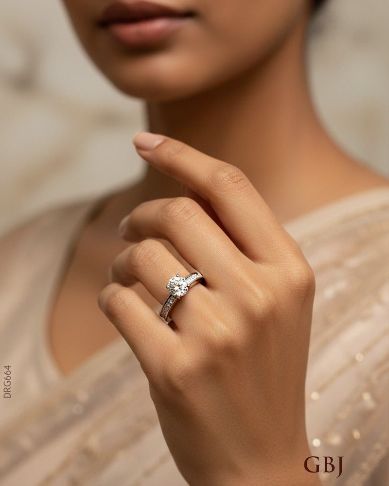 18K Real Diamond Solitaire Elegant Ring J - K / VS - SI - GEHNABOX