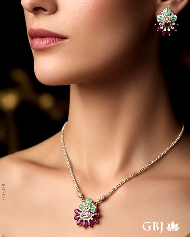 18K Rose Gold Delicate Ruby Necklace Set - GEHNABOX