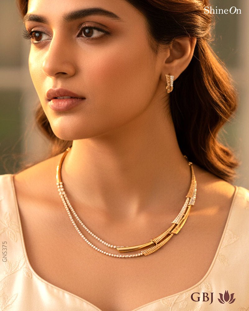 18K Rose Gold Dual - Layer Swarosvki Necklace Set - GEHNABOX