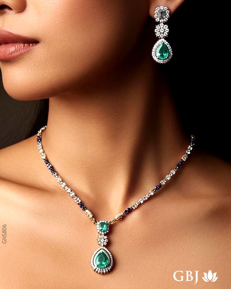 18K Rose Gold Swarovski Beads Necklace Set - GEHNABOX