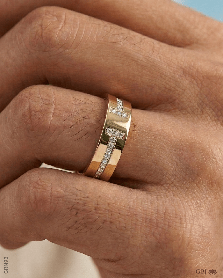 18K Rose Gold Unique Swarovski Band Ring - GEHNABOX