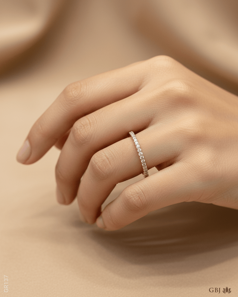 18K Yellow Gold Eternity Band Swarovski Ring - GEHNABOX
