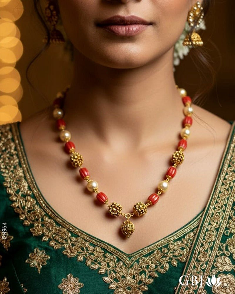 22K Antique Gold Handcrafted Beaded Chain - GEHNABOX