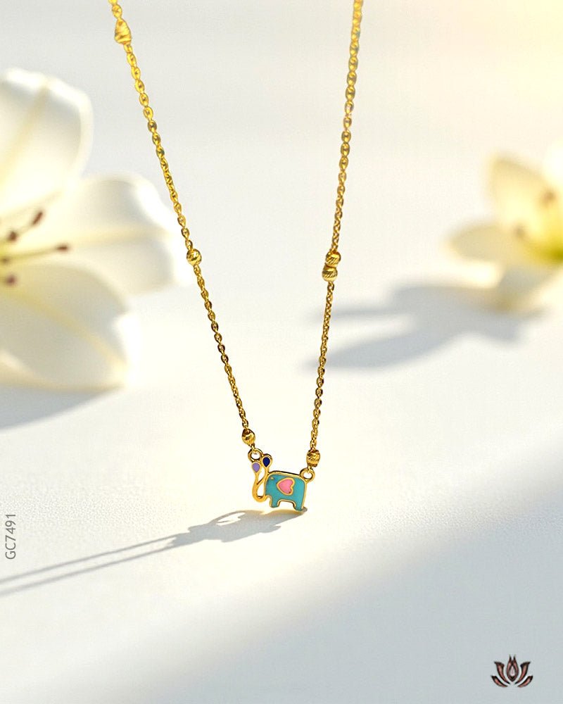 22k Yellew Gold Meena Elephant Baby Locket Chain - GEHNABOX