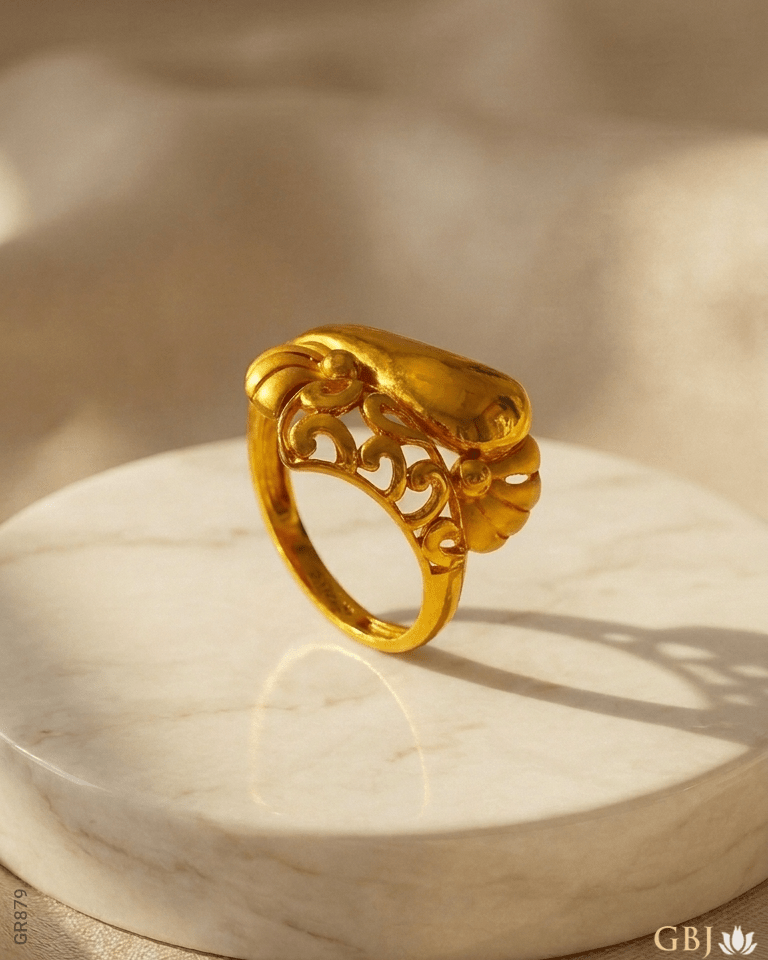22K Yellow Gold Capsule Filigree Ring - GEHNABOX