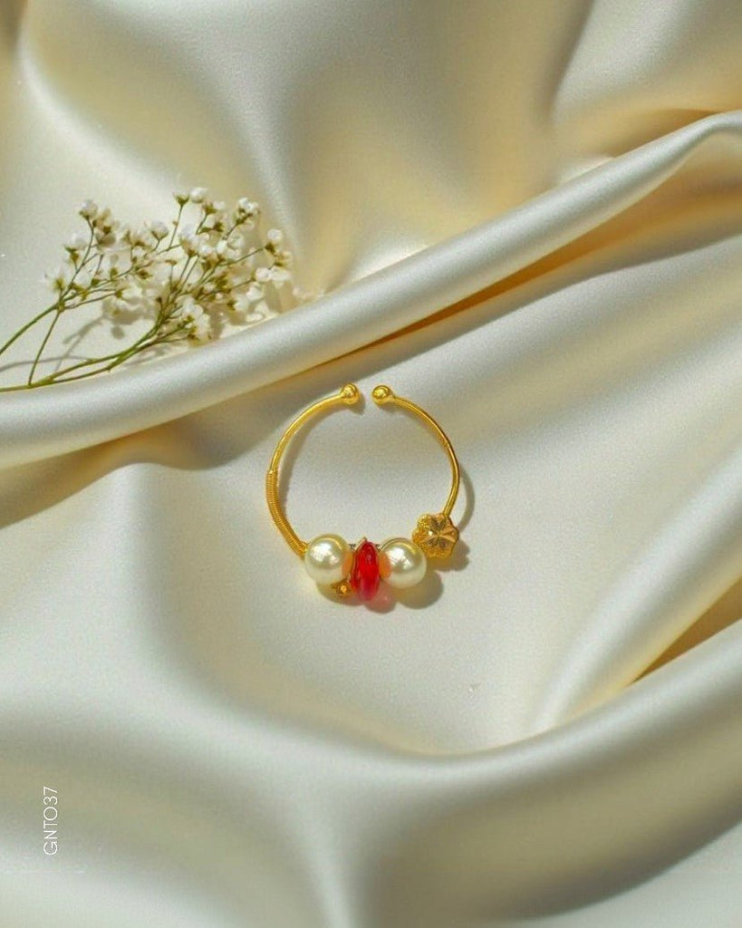 22K Yellow Gold Dandla Pearl Nath - GEHNABOX