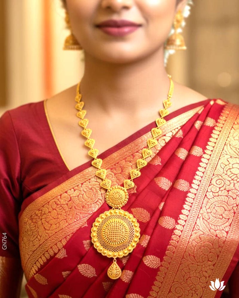 22K Yellow Gold Delicate Handmade Long Necklace - GEHNABOX