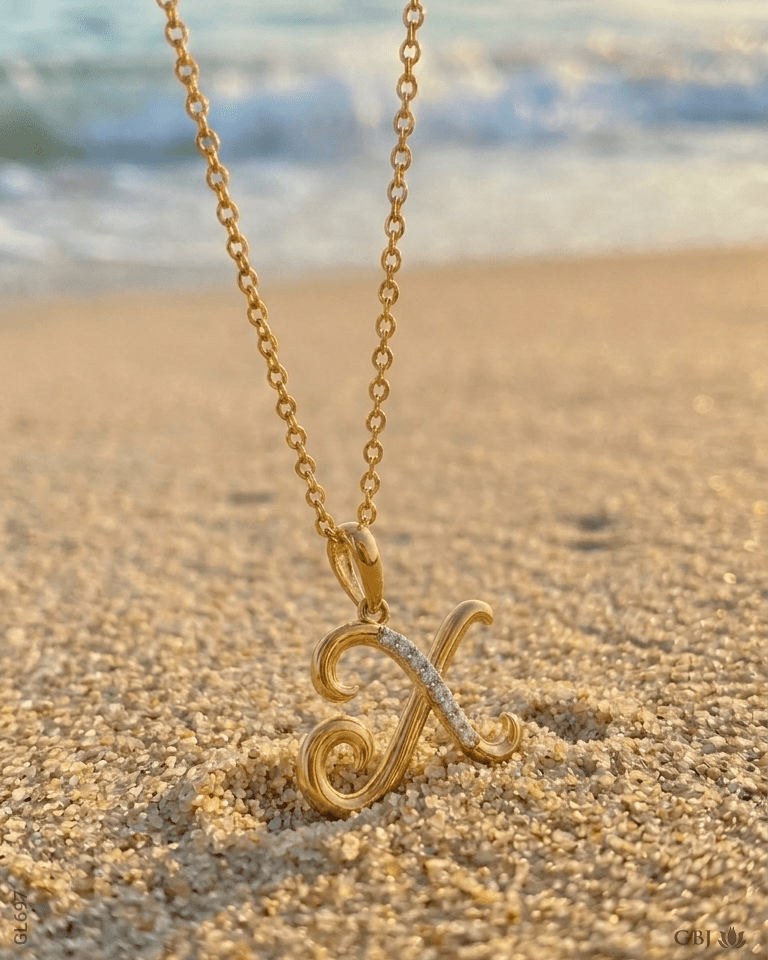 22k Yellow Gold Dual-Texture Swarovski Initial Locket - GEHNABOX