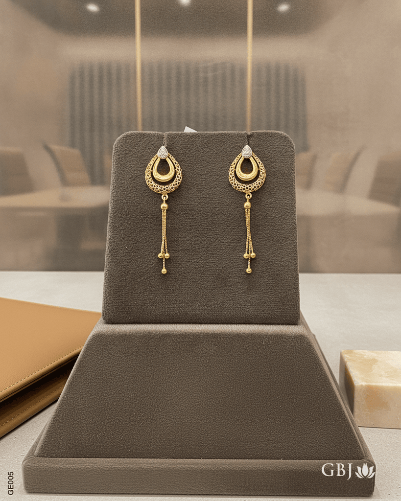 22K Yellow Gold Elegant Chain Tassel Hanging Earrings - GEHNABOX