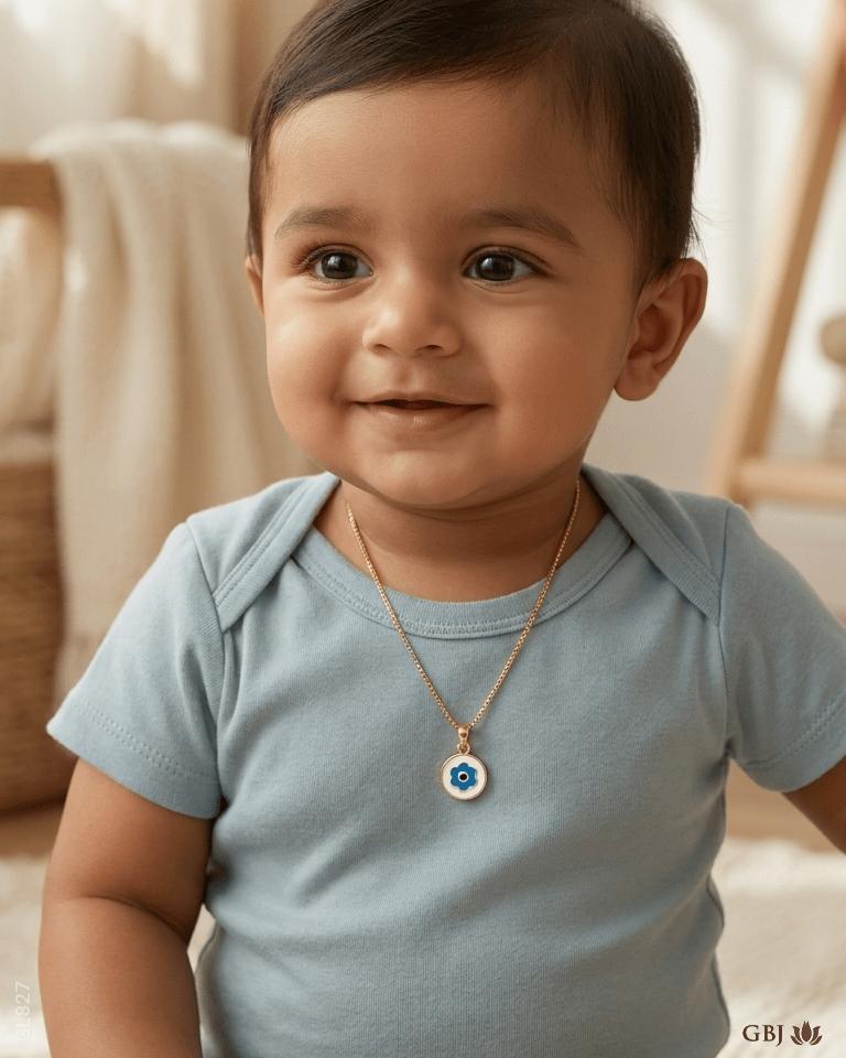 22K Yellow Gold Evil Eye Baby Locket - GEHNABOX