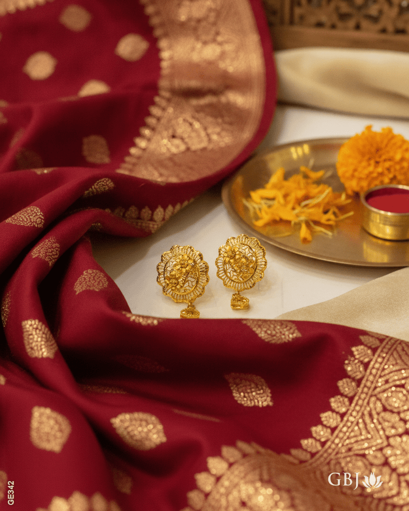 22K Yellow Gold Exquisite Chand-Bali Hanging Earrings - GEHNABOX
