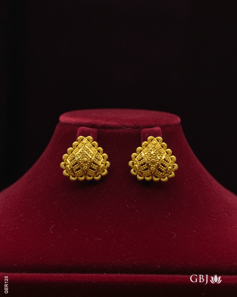 22K Yellow Gold Exquisite Heart Stud Tops - GEHNABOX