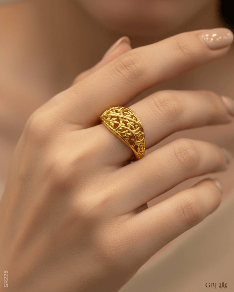 22K Yellow Gold Filigree Band Ring - GEHNABOX
