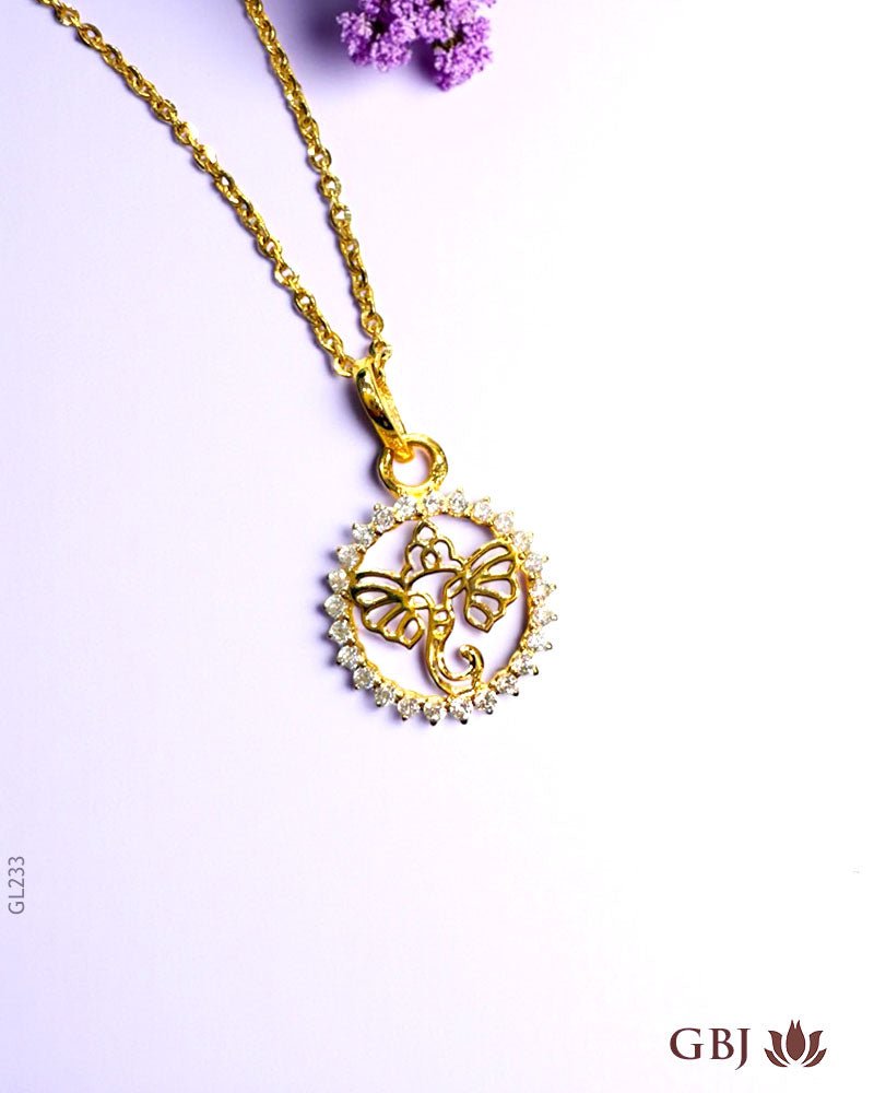 22K Yellow Gold Ganesha Swarovski Locket - GEHNABOX