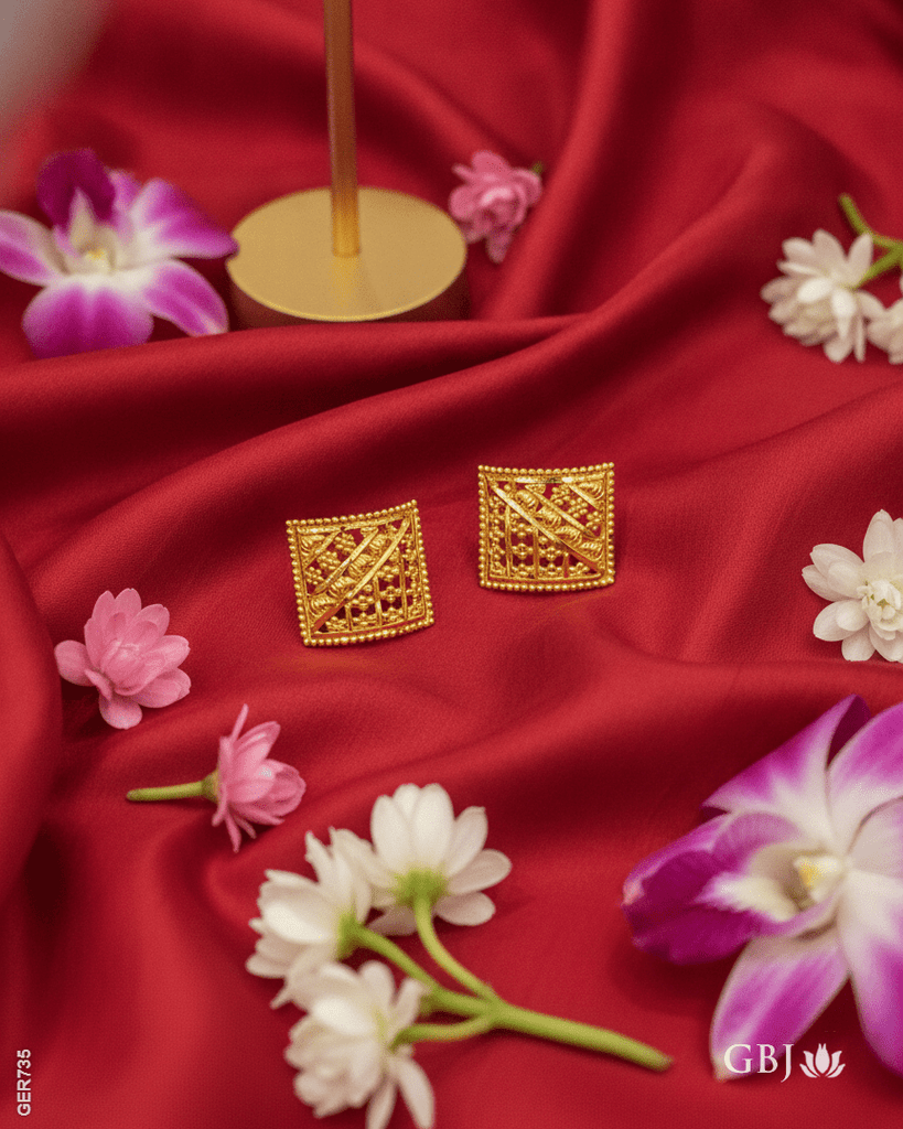 22K Yellow Gold Handcrafted Filigree Square Tops - GEHNABOX