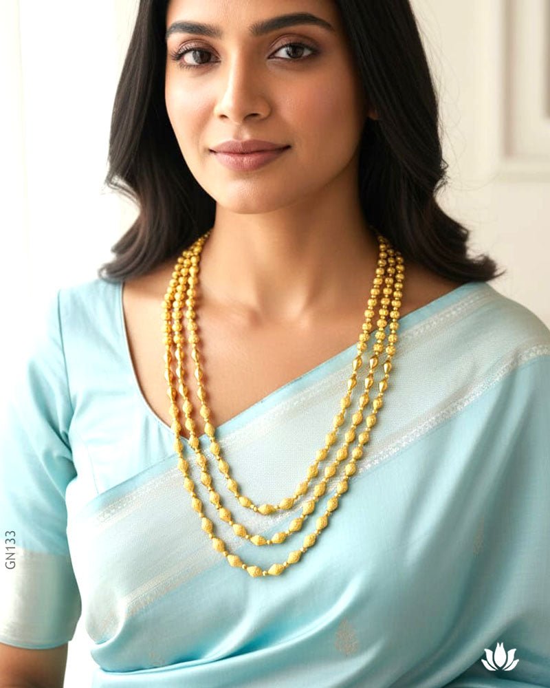22K Yellow Gold Mala Design Long Necklace - GEHNABOX
