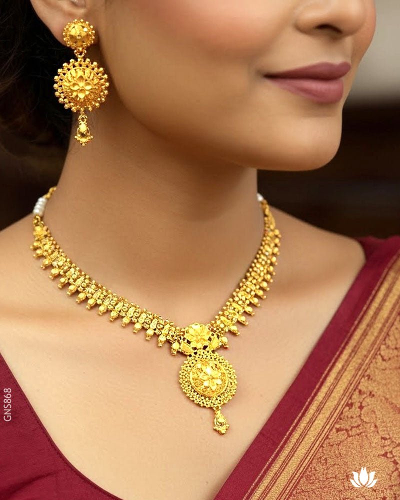 22K Yellow Gold Medallion Necklace Set - GEHNABOX