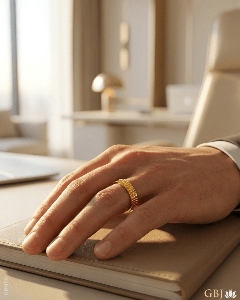 22K Yellow Gold Modernist Band Men's Ring - GEHNABOX