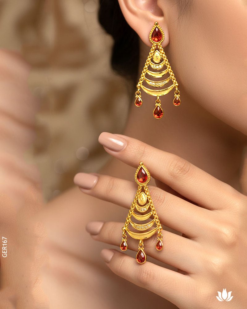 22K Yellow Gold Multi - Tier Chandbali Earrings - GEHNABOX