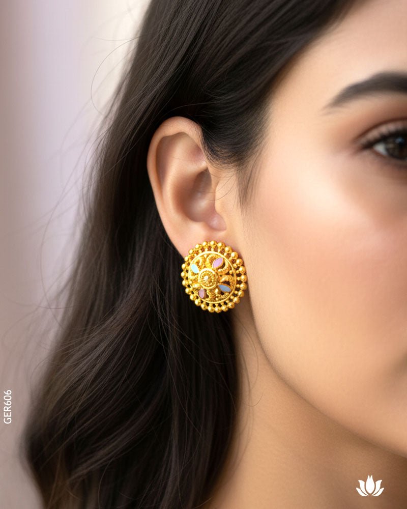 22K Yellow Gold Pastel Meenakari Tops - GEHNABOX