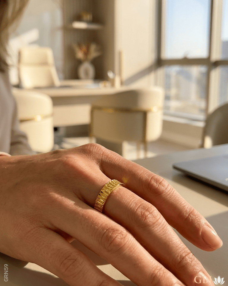 22K Yellow Gold Ripple Band Women Ring - GEHNABOX