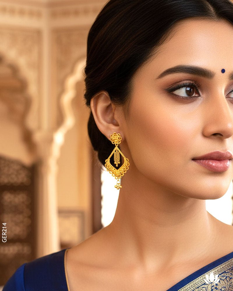22K Yellow Gold Traditional Chandbali Earrings - GEHNABOX