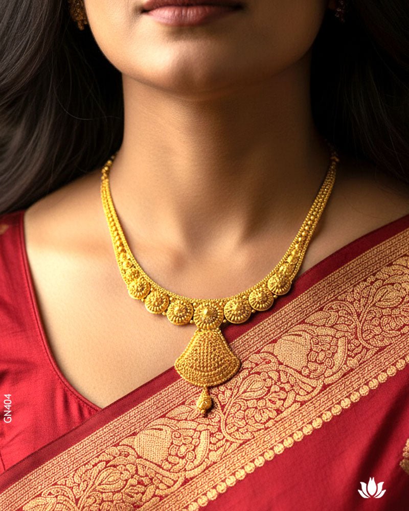 22K Yellow Gold Traditional Filigree Handmade Necklace - GEHNABOX