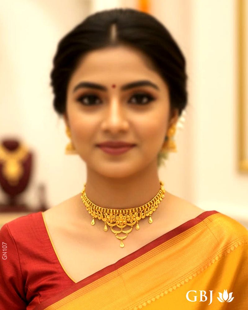 22K Yellow Gold Traditional Floral Choker - GEHNABOX