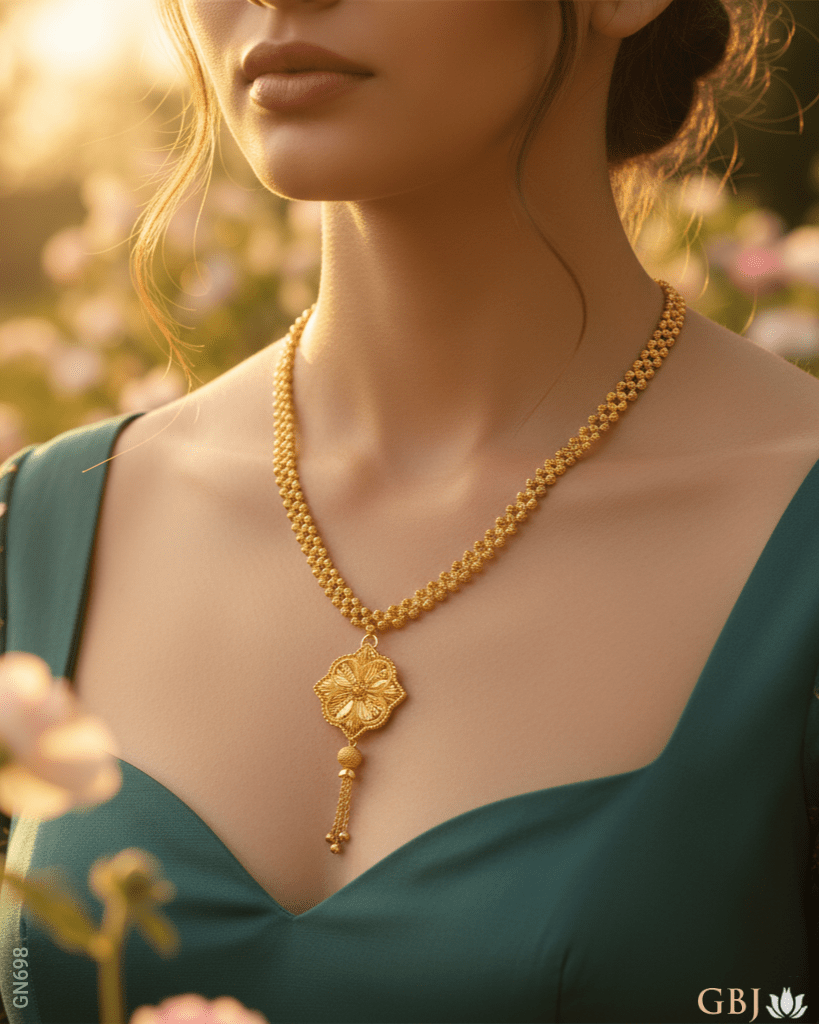 22K Yellow Gold Traditional Floral Necklace - GEHNABOX