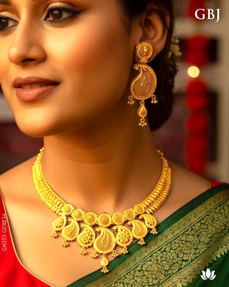 22K Yellow Gold Traditional Handmade Necklace - GEHNABOX