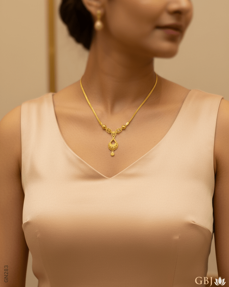 22K Yellow Gold Traditional Lariat-style Necklace - GEHNABOX