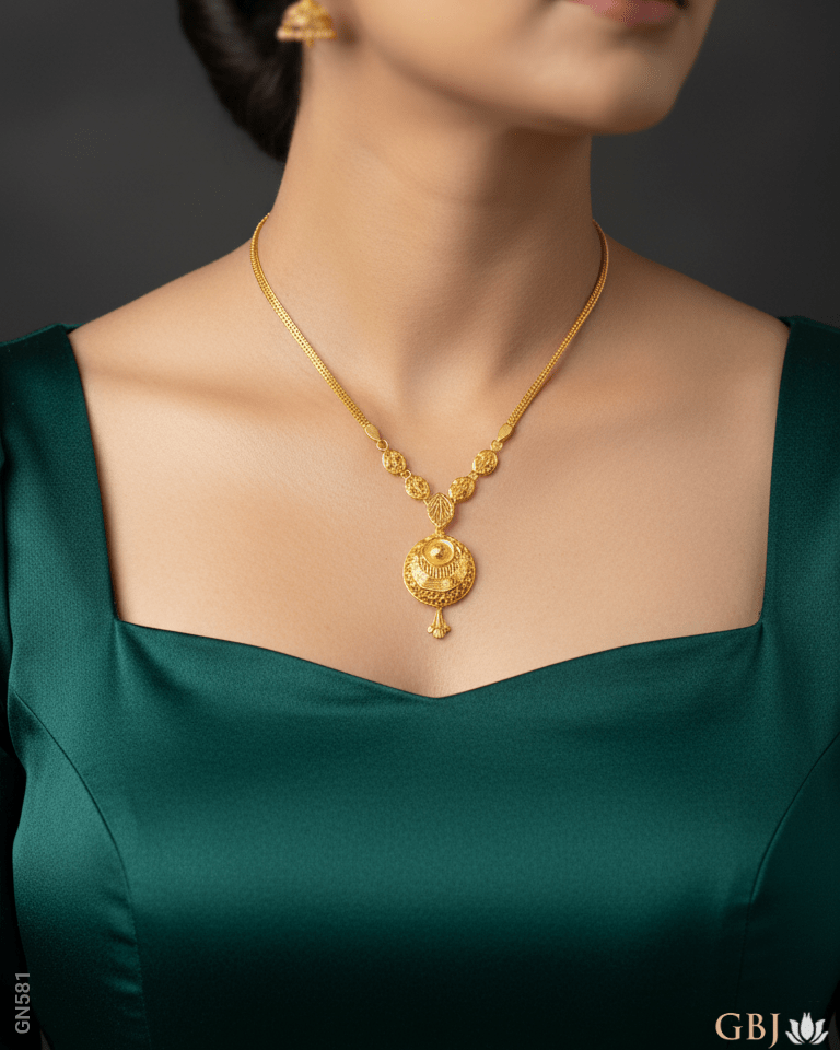 22K Yellow Gold Traditional Mandala Necklace - GEHNABOX