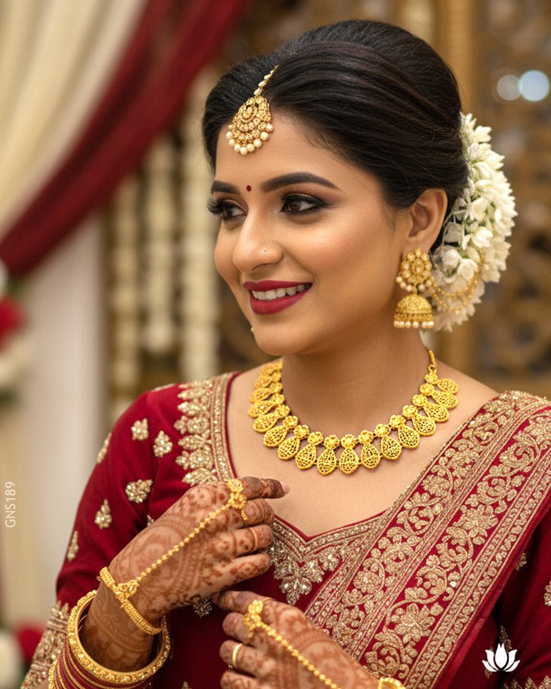 22K Yellow Gold Traditional Necklace Set - GEHNABOX