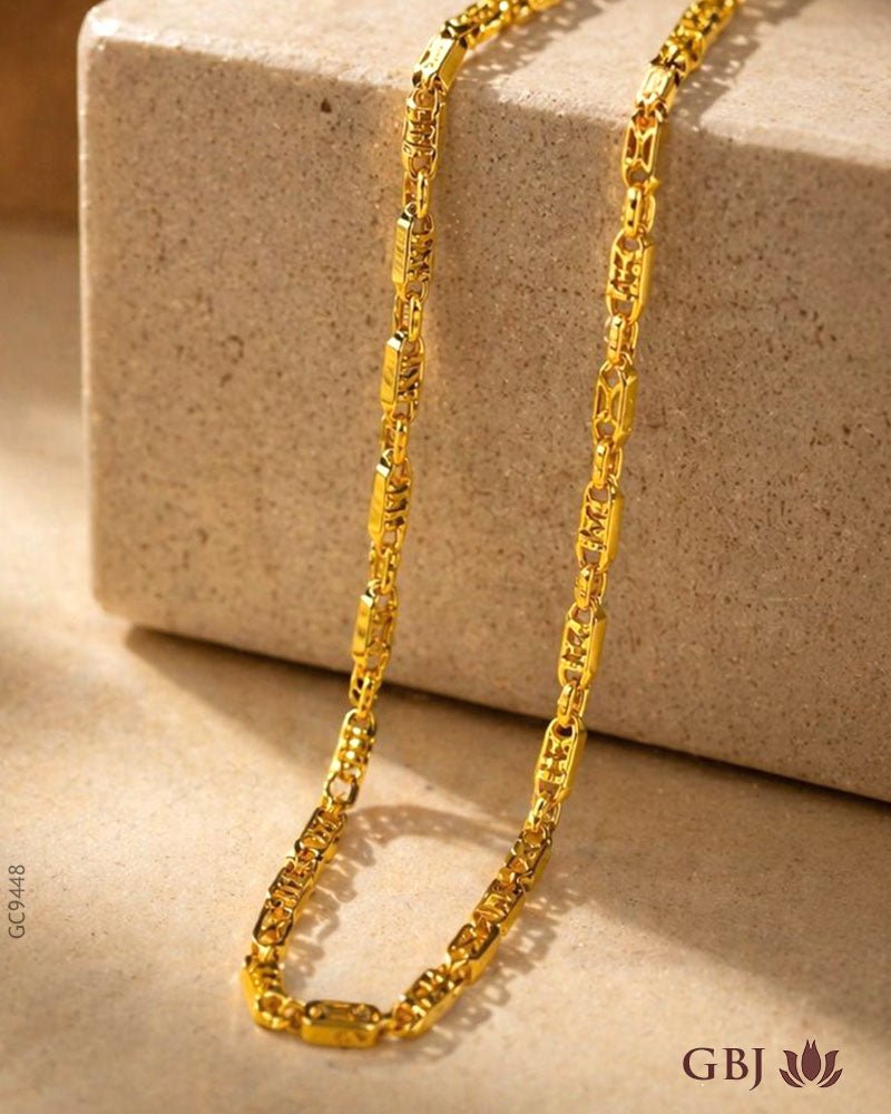 9K Yellow Gold Filigree Barrel Chain - GEHNABOX
