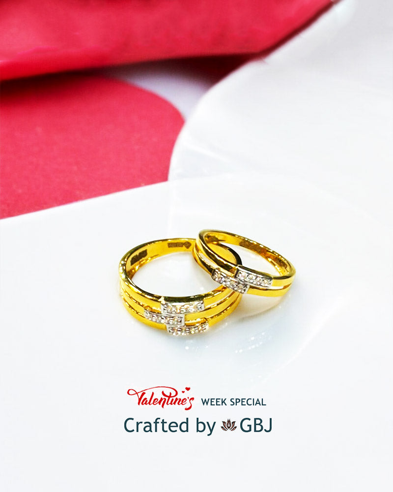 18K Real Yellow Gold Couple Luxury Ring