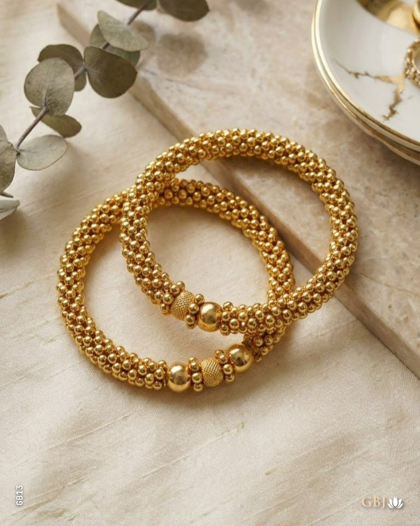 22K yellow Gold Exquisite Granulated Potli Bead Kada Bangles