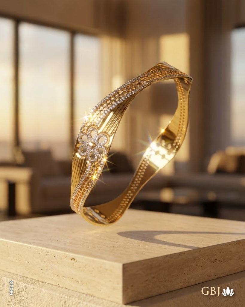 22K Yellow Gold Modern Luxury Wave Bangle