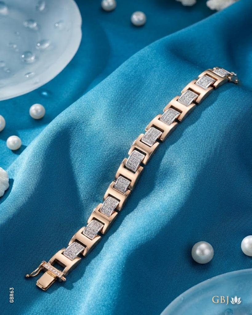 18K Rose Gold Titanium Swarovski Mens Bracelet