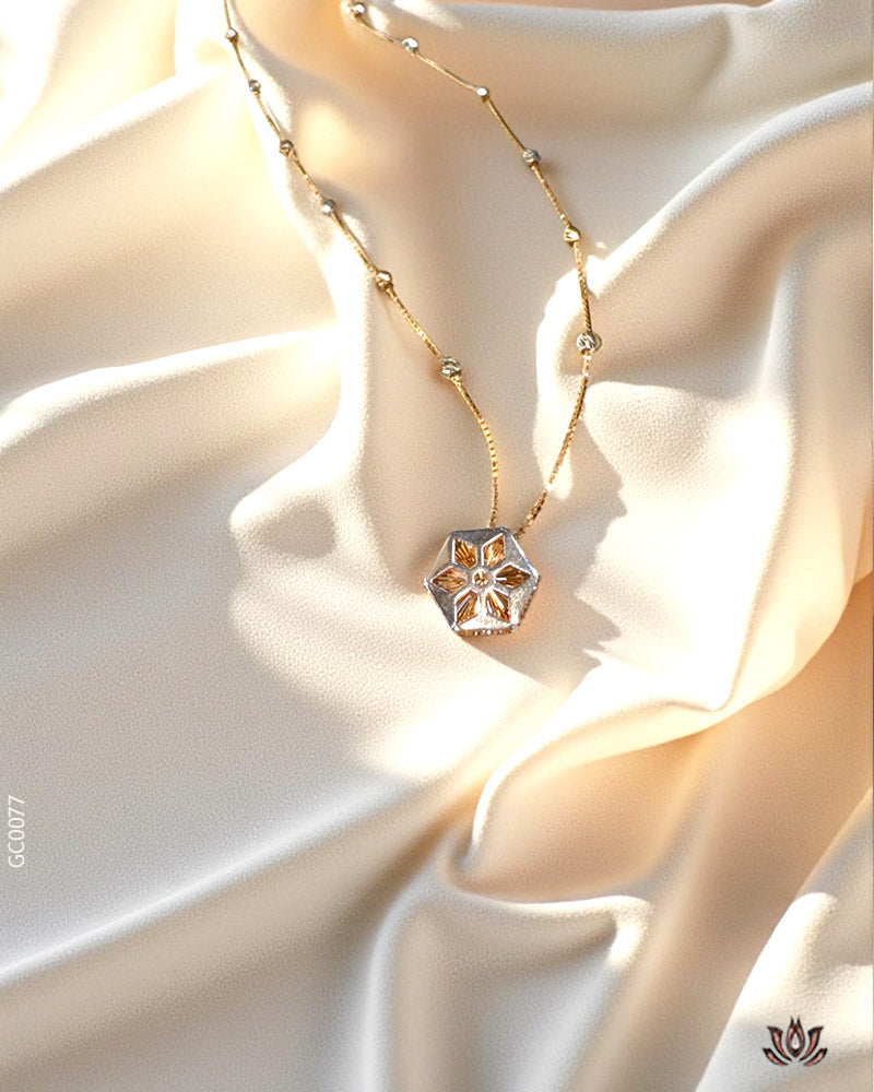 18K Real Rose Gold Hexagon Chain Locket
