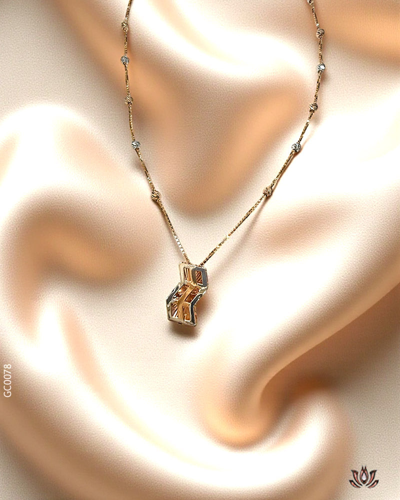 18K Real Rose Gold Geometric Locket Chain