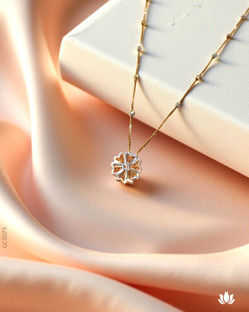 18K Real Rose Gold Flower Locket Chain