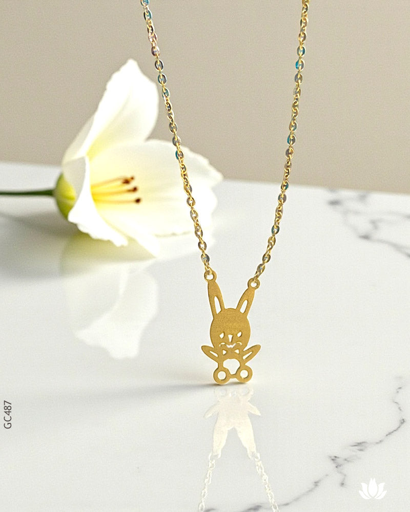18K Yellew Gold Little Rabbit Baby Locket Chain